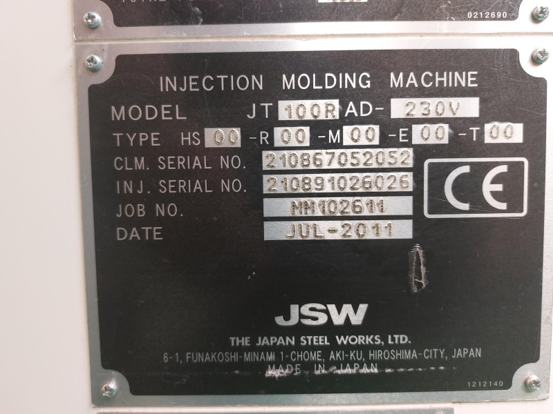 INJECTION MOLDING MACHINE JT100RAD-230V JSW